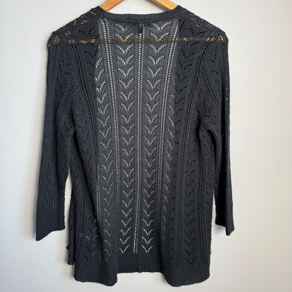 August Silk Women's Sheer Knit 3/4 Sleeve Open Front Cardigan Cover-up Black M - Picture 4 of 10